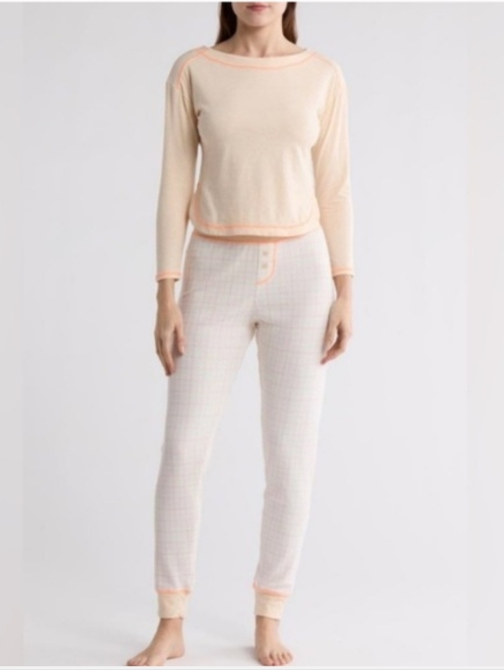 Free People Chill Knit Evening Pajama Set Ivory Combo Xl Nwt